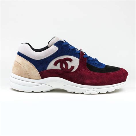 chanel cc logo burgundy blue beige suede sneaker|Chanel shoes customer service.